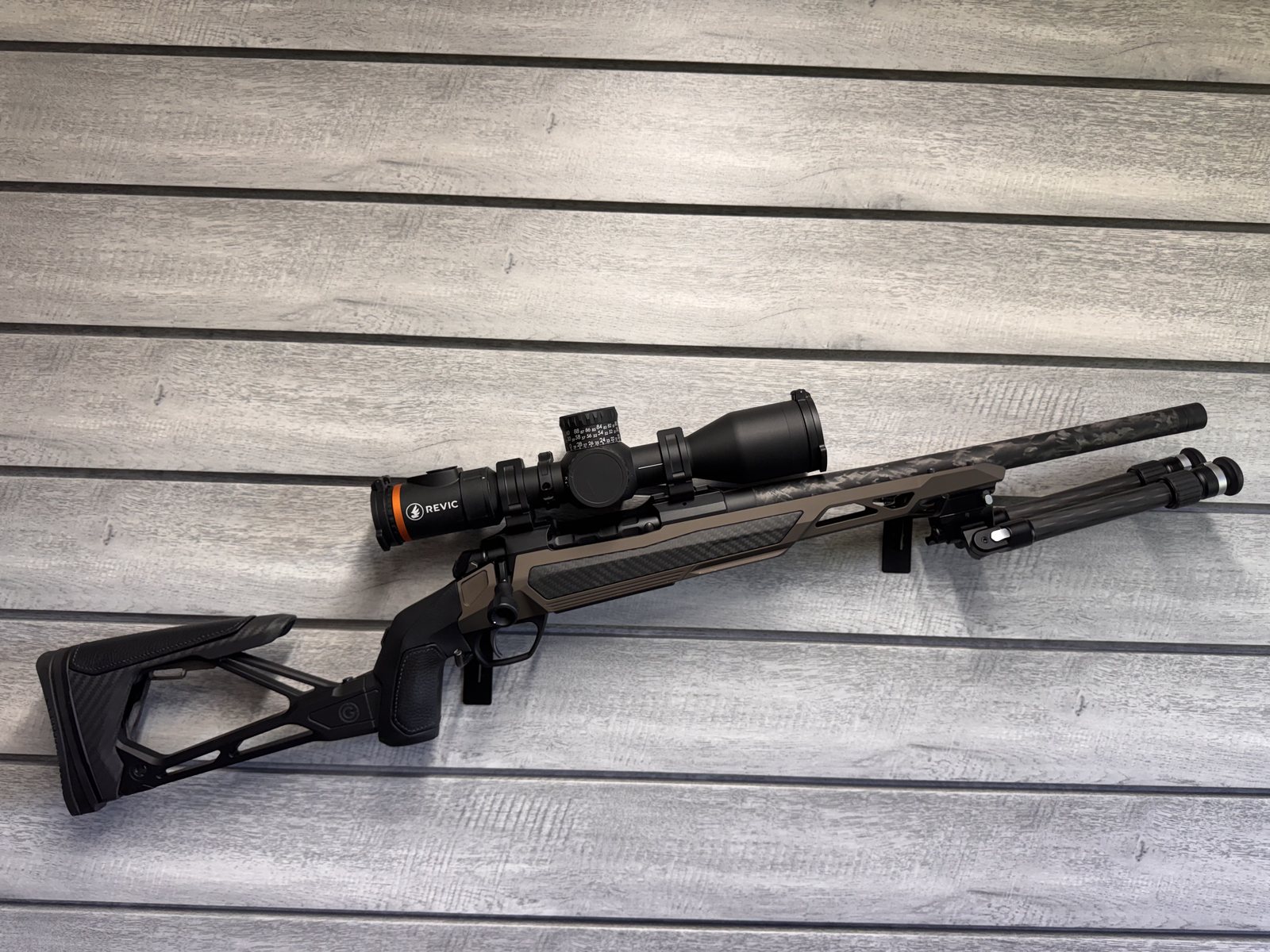 Gunwerks rifle with Revic scope, chassis stock and bipod