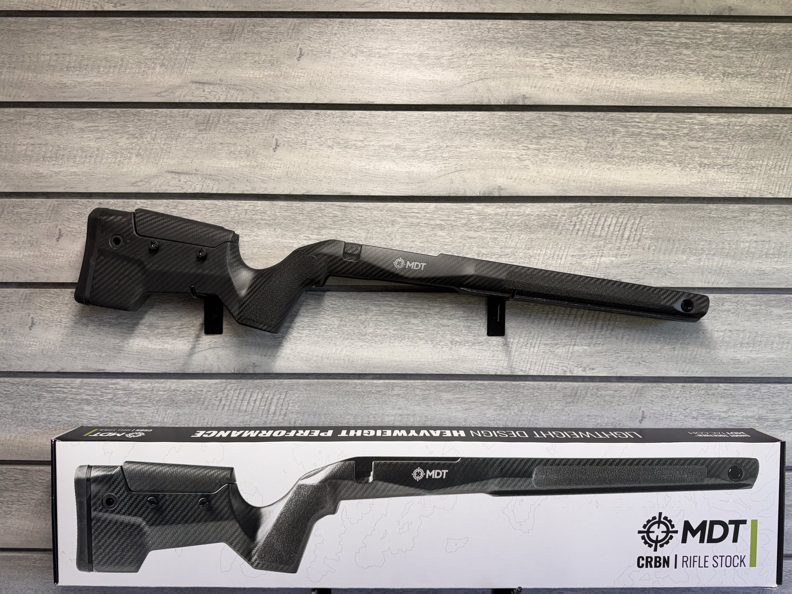 MDT CRBN rifle stock, black carbon fiber, boxed